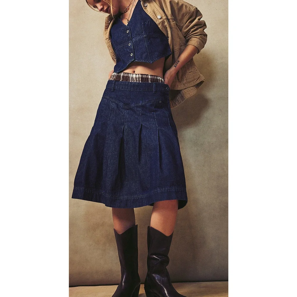 NEW FREE PEOPLE SCOUT DENIM CROPPED VEST TOP SKIRT SET OB1879827 SZ 4